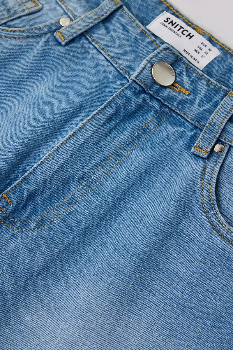 Snitch Blue Straight Fit Washed Jeans for Men | Best Price UAE